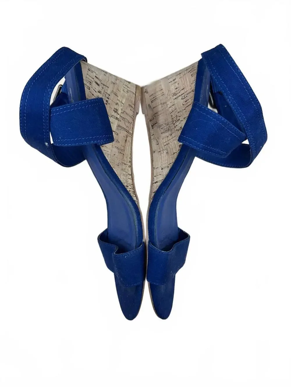 J.C. Blue Suede Cork Wedge Sandals